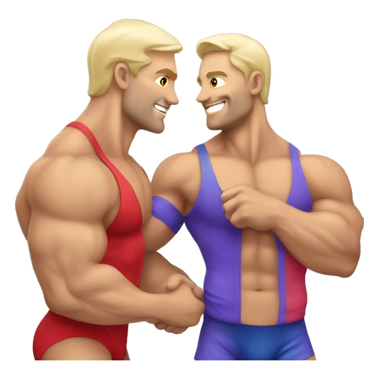 Muscular Caucasian gay bodybuilders wrestling sticker