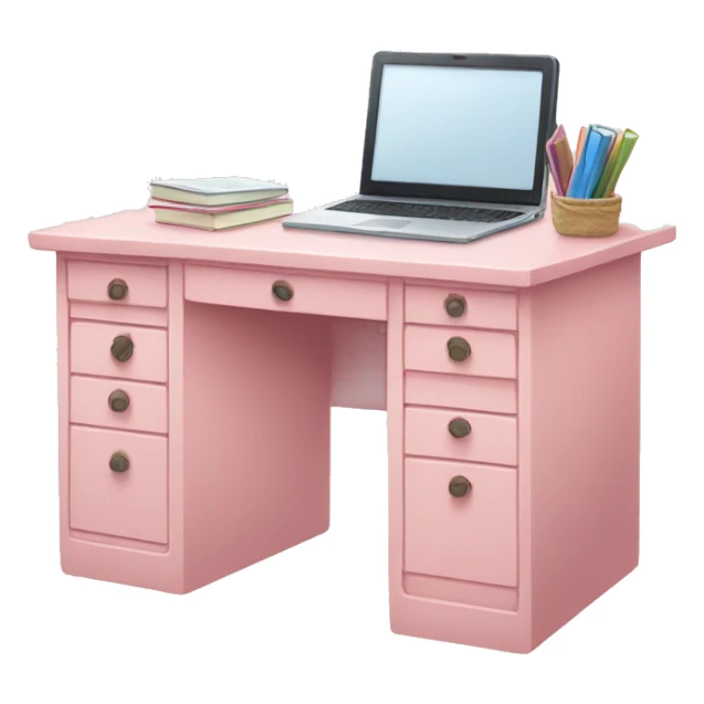 light pink desk with laptop and books  sticker