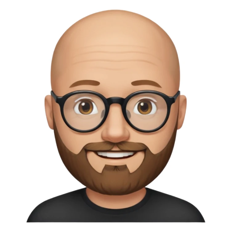 40-year-old white man, bald with a brown beard, wearing round black glasses sticker