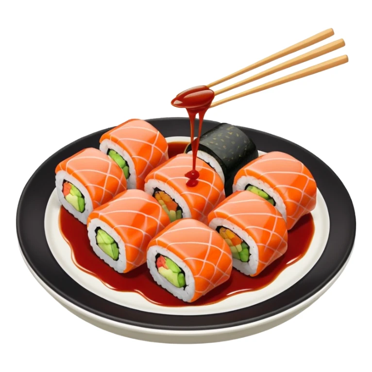 Sushi rolls with sauce on top in a plate sticker