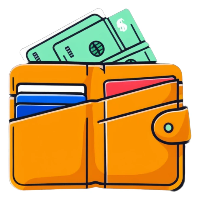 wallet with credit cards and currency sticker