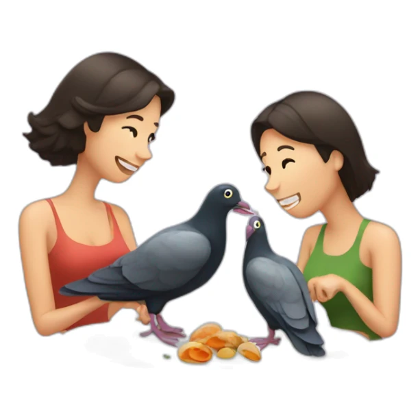 Couple eat mussels with pet pigeon sticker
