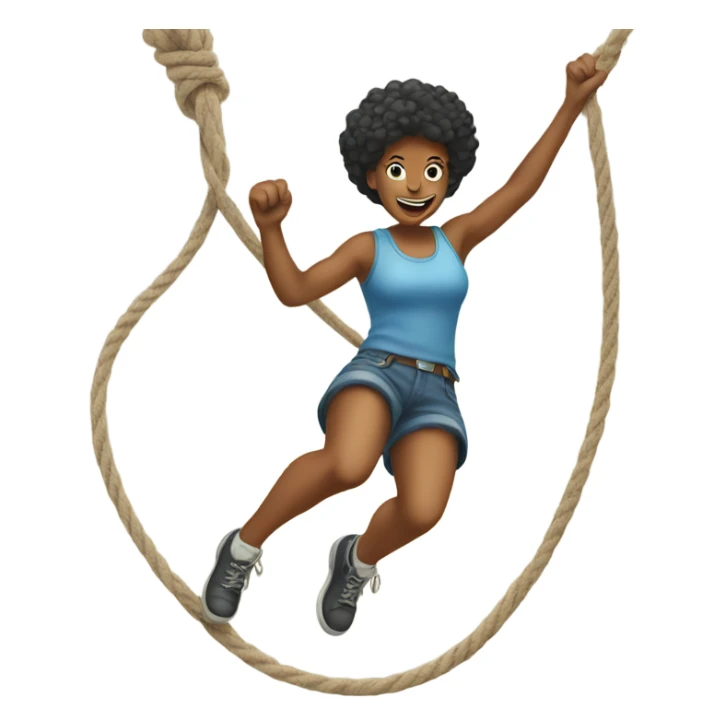 A woman jumping down with a rope from a high place emoji. sticker