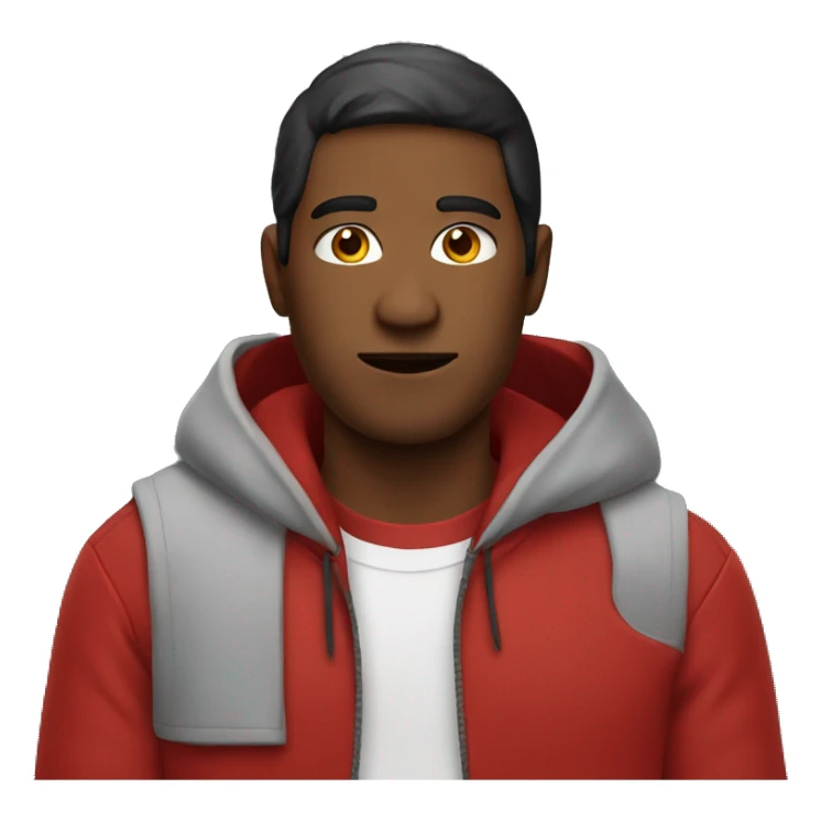 red man with red hoodie and black sleeve sticker
