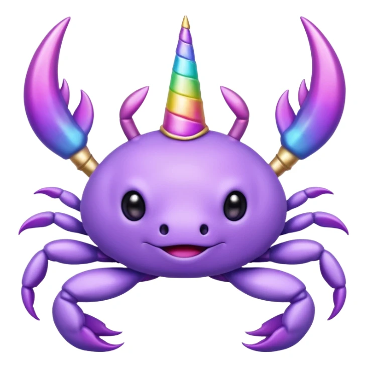 a cute purple crab with no face and a unicorn horn sticker