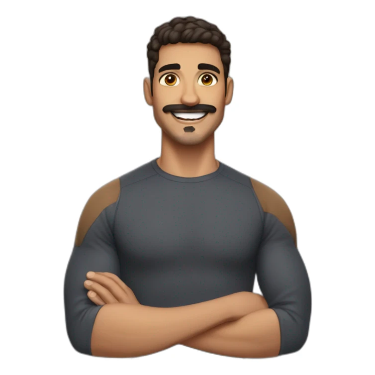 athletic middle eastern guy with a big smile and a mustache short hair dark features sticker