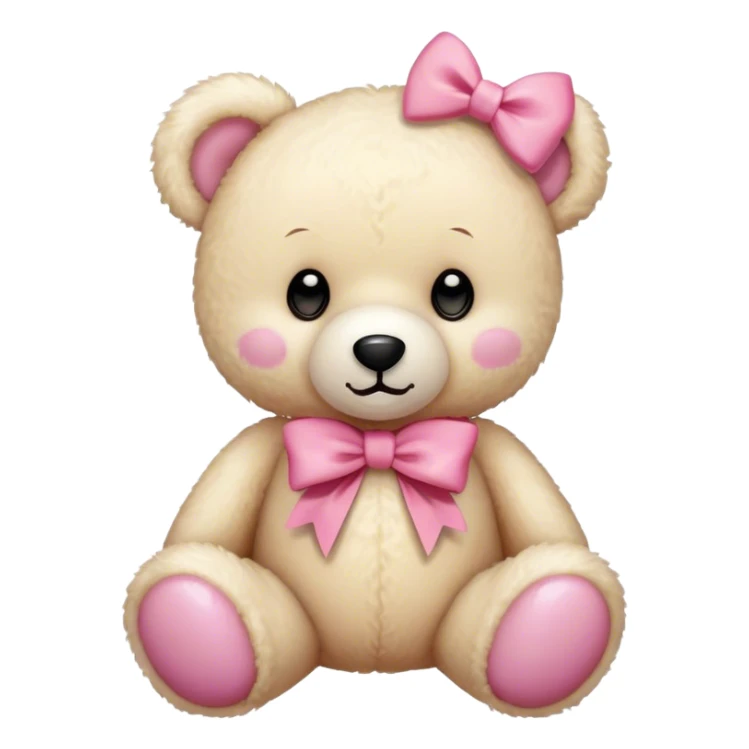 A cream teddy bear with a pink bow around its neck. sticker