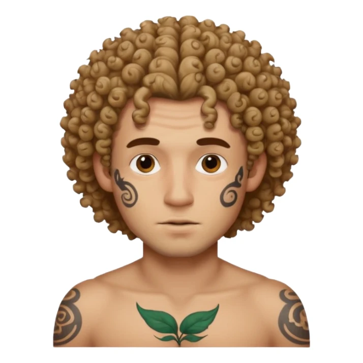 curley hair tattoo male, full on face. sticker