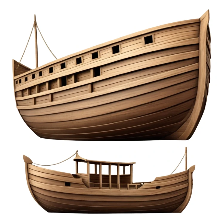 Large empty wooden ark vessel, wide hull, detailed realistic wooden construction, no animals sticker