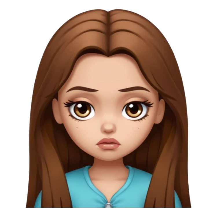 sad pretty bratz baddie, long brown hair sticker