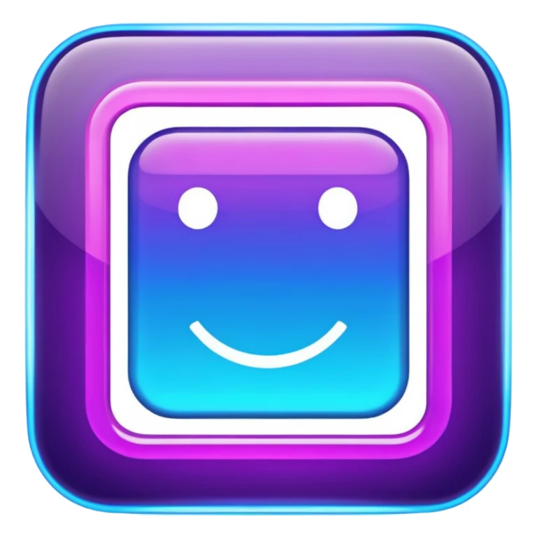 A glowing neon square in shades of blue and purple, transparent background sticker