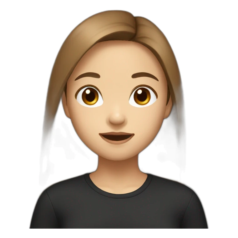 Brown long hair girl round face asian in a black shirt sticker