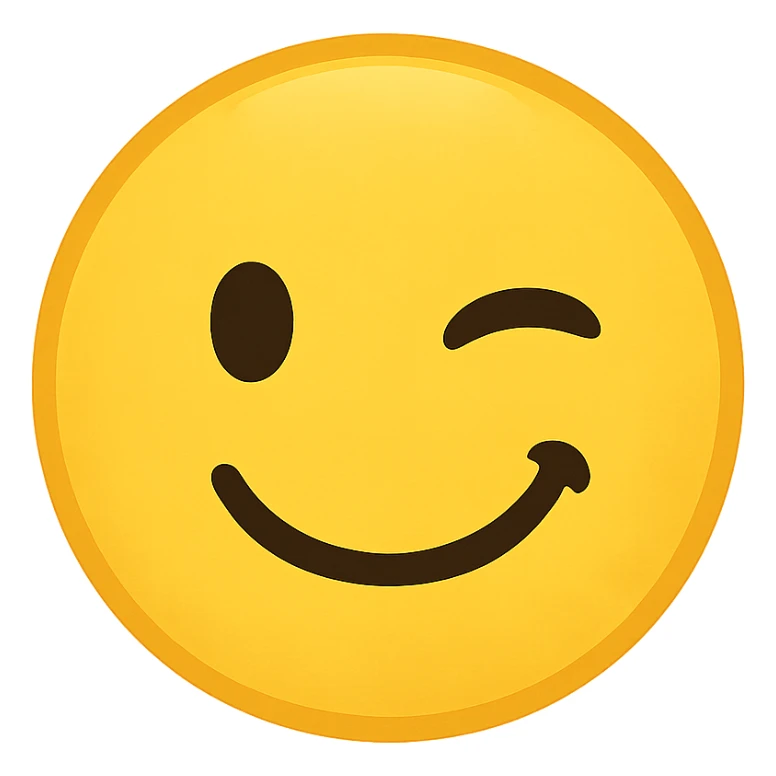yellow winking face emoji, digital illustration sticker