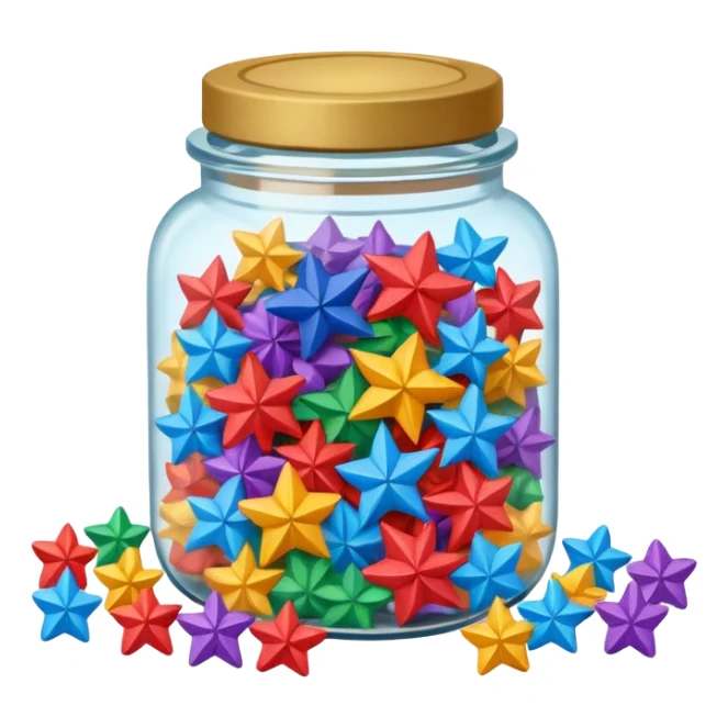 a small jar overflowing with paper lucky stars sticker