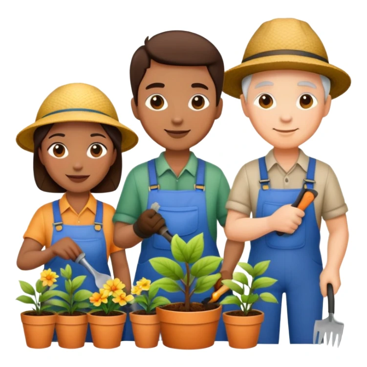 group of gardeners of different races and age  sticker