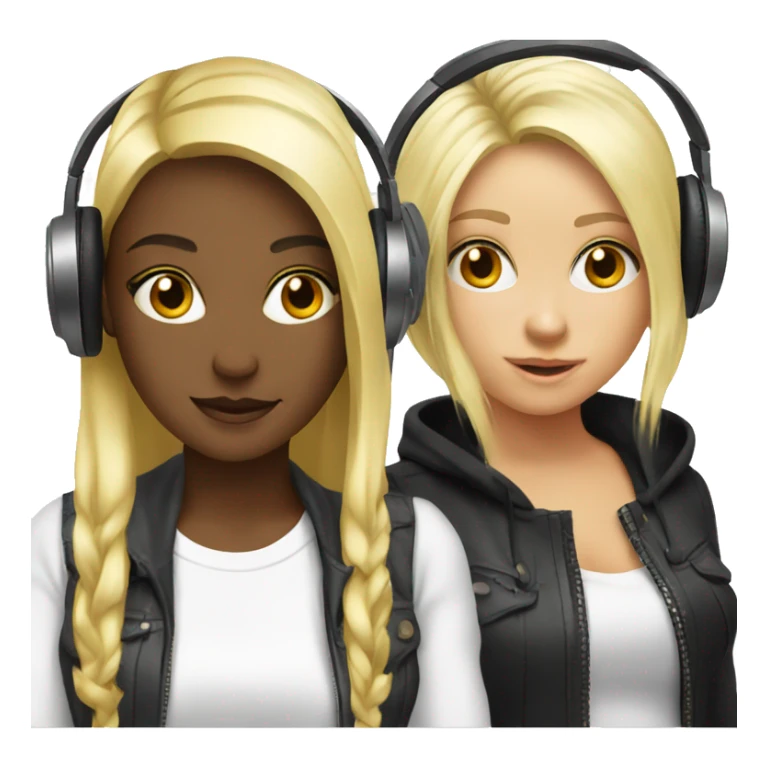 2 Girls dj with headphones one black one blonde hair  sticker