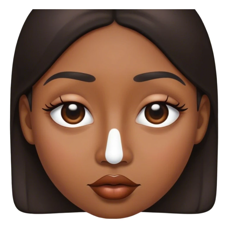 oval shaped head lips at the bottom of her mouth a big dot on her cheek and nose and half of her hair is black and the other part is white sticker