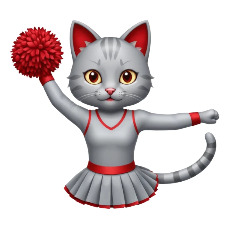 A cute sleek grey cat cheerleader twirling pom-poms with confident energy. sticker