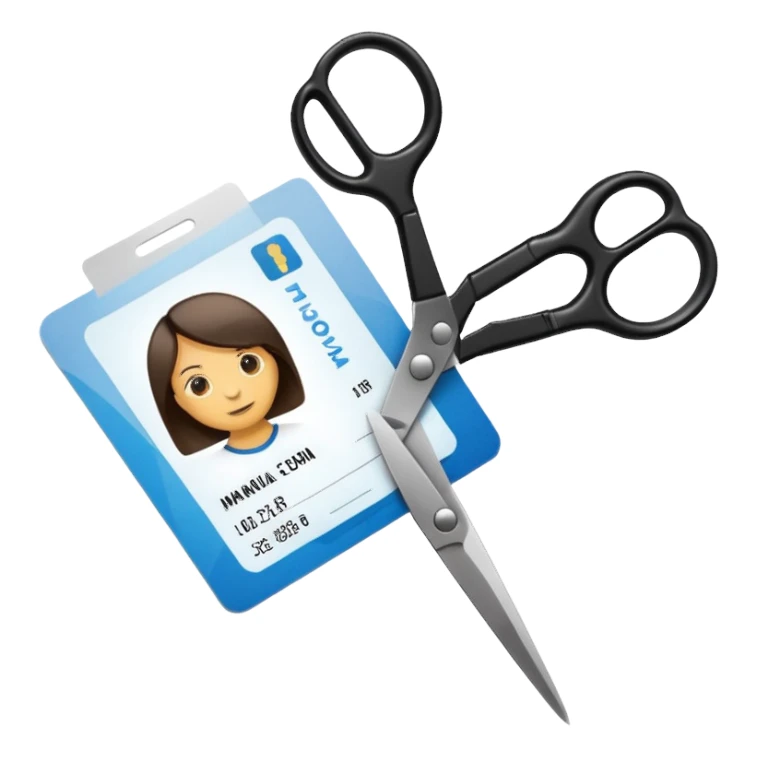 Scissors cutting an ID card in 2 parts.hyper realistic sticker