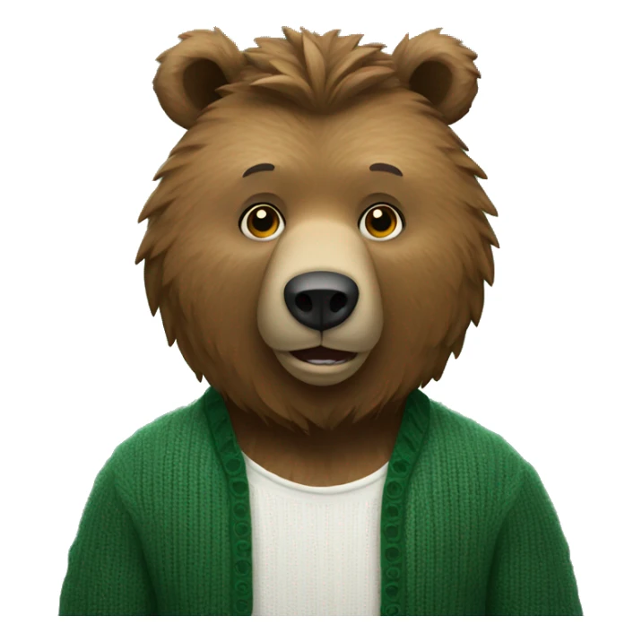 A grizzly with a white shirt and a pine green sweater  sticker