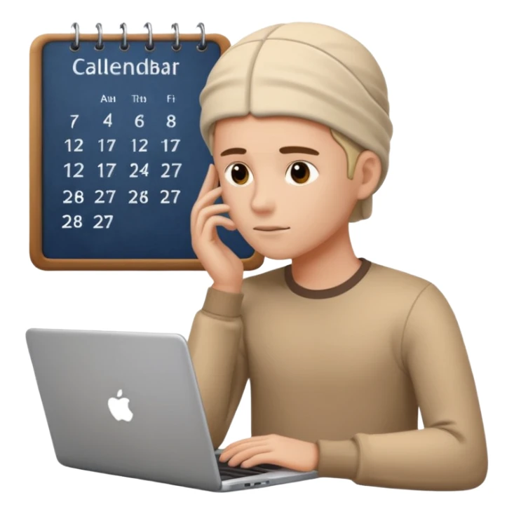 weekly calendar next to person thinking symbol should be shown in his head adjusting it with laptop sticker