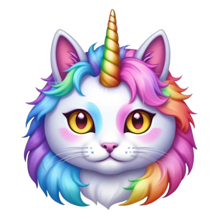 Unicorn cat hybrid with rainbow fur and glowing eyes sticker