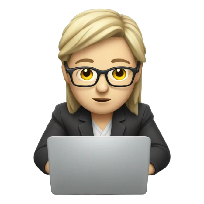 an assistant in front of laptop, focused. White Skin, Glasses sticker