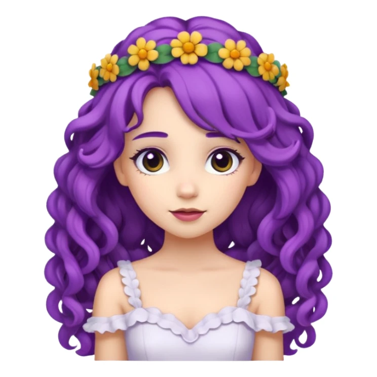Princesses with Flower Crown in curly Purple Hair, white dress sticker