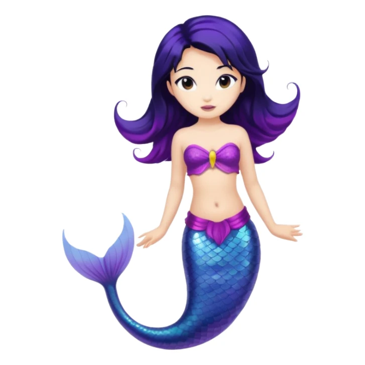 Asian mermaid with black hair and purple tail  sticker