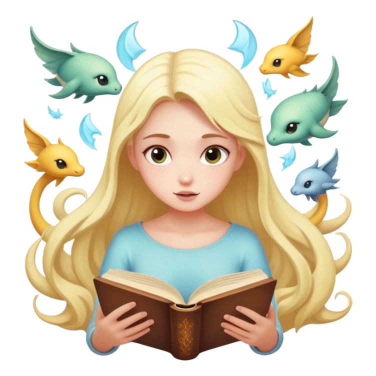 girl reading book with mystical creatures coming out of it sticker