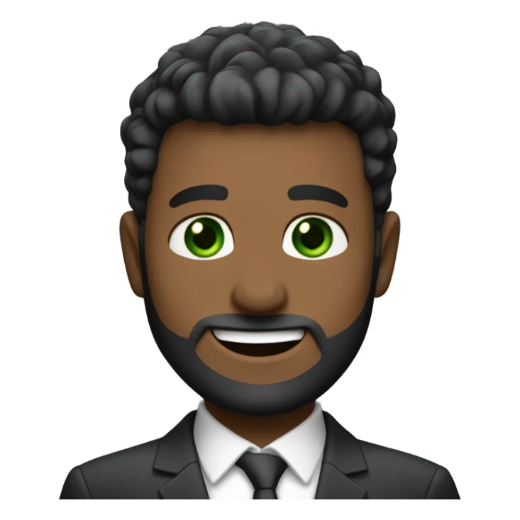Finance guy, short black hare, green eyes, suit, beard like 3 days, white. big smile. crewcut sticker