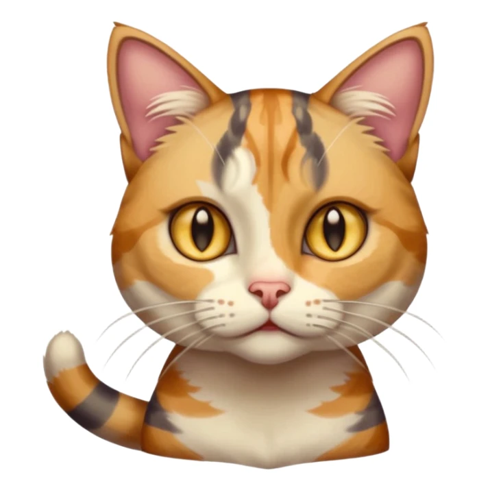 full body anxious looking colourful light calico tabby cat with hazel eyes and patchy brown tabby sections of fur sticker