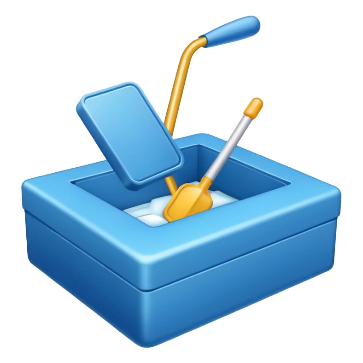 A blue box  and a white tick sticker