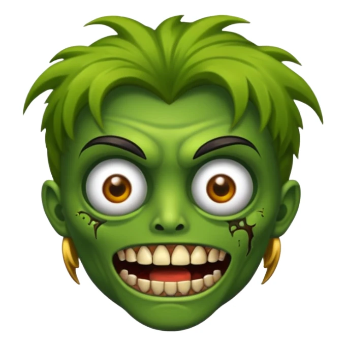 Faça uma zombie verde com olhos castanhos cabelos pretos liso com estilo y2k e com dentes de ouro sticker
