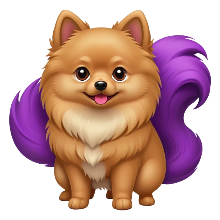 Tan Pomeranian dog standing with a purple tail with a red streak in it sticker