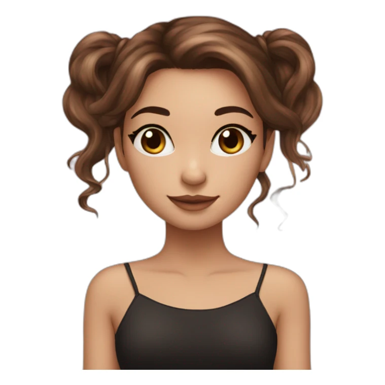 pretty girl brown long hair makeup with black kitten sticker