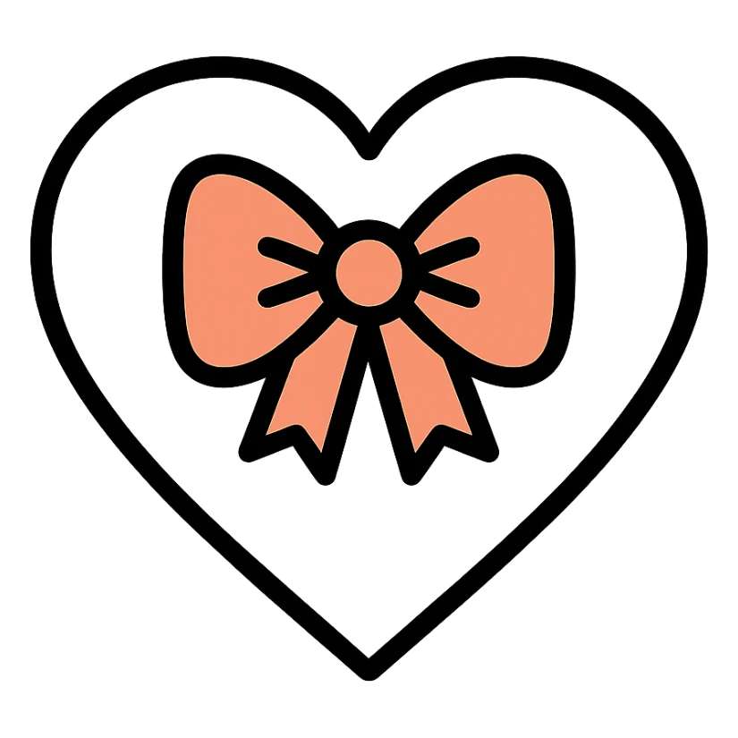 silver heart with a glossy finish and a rose gold bow, icon style sticker
