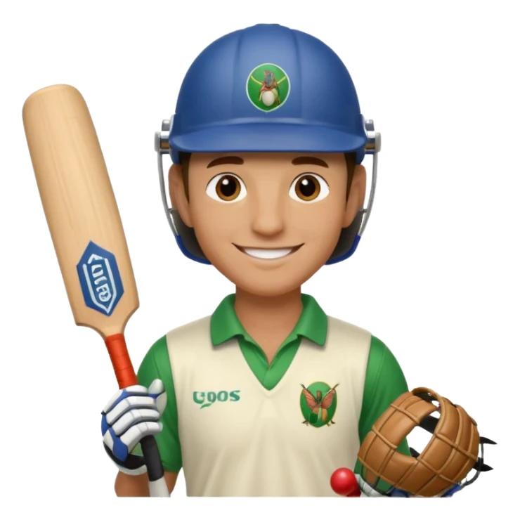 i want a emoji suitable for a logo s well.
it should contain a man holding cricket bat and is wearing all the cricket accessories sticker