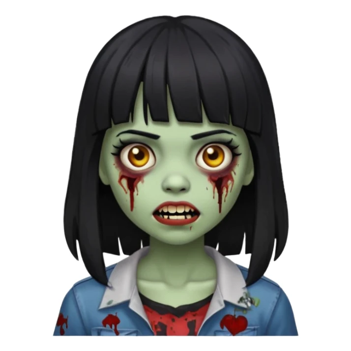 Lightskin girl gothic zombie with black hair with bangs and black teeth sticker