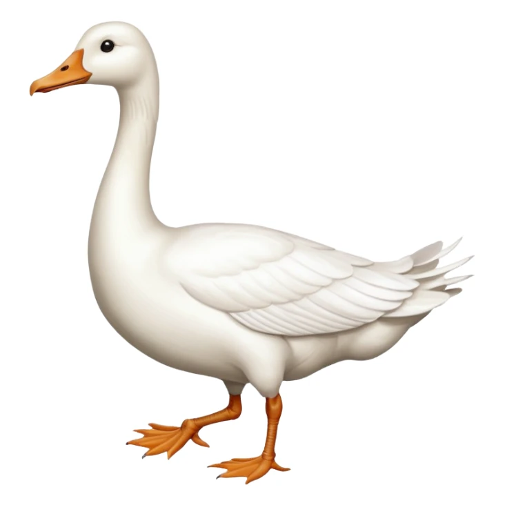 Make me an emoji of a goose that is running towards something. Also make it white. Make it have a very long neck like geese do. sticker