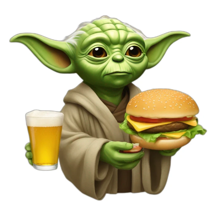yoda qui bois une biere et mange un burger sticker