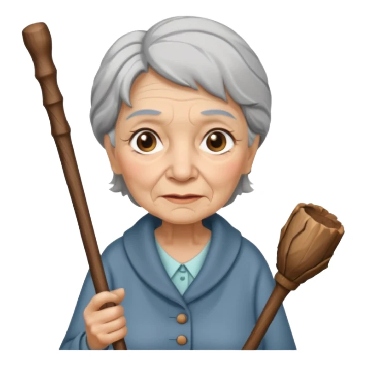 old woman with walking stick sticker