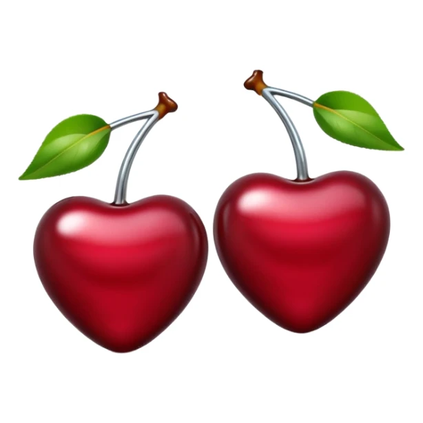 A pair of cherries emoji made of liquid silver chrome, smooth rounded shapes, glossy metallic surface, subtle sensual vibe, luxury sexy aesthetic, iOS emoji style, centered, clean white background sticker