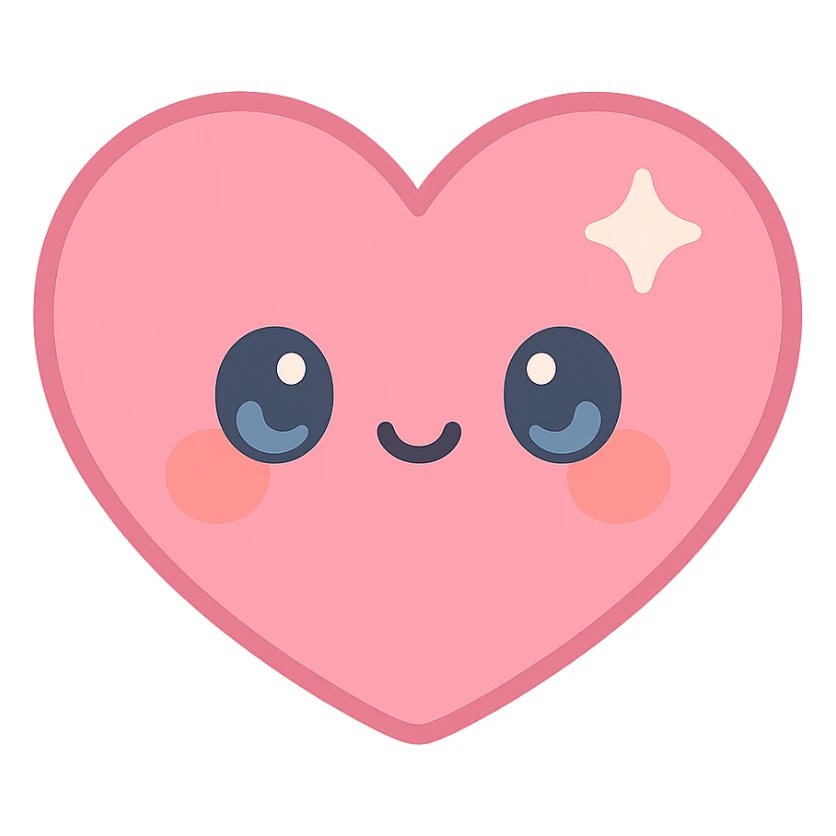 anime style heart, blushing cheeks, big eyes, vibrant pink, shiny finish sticker