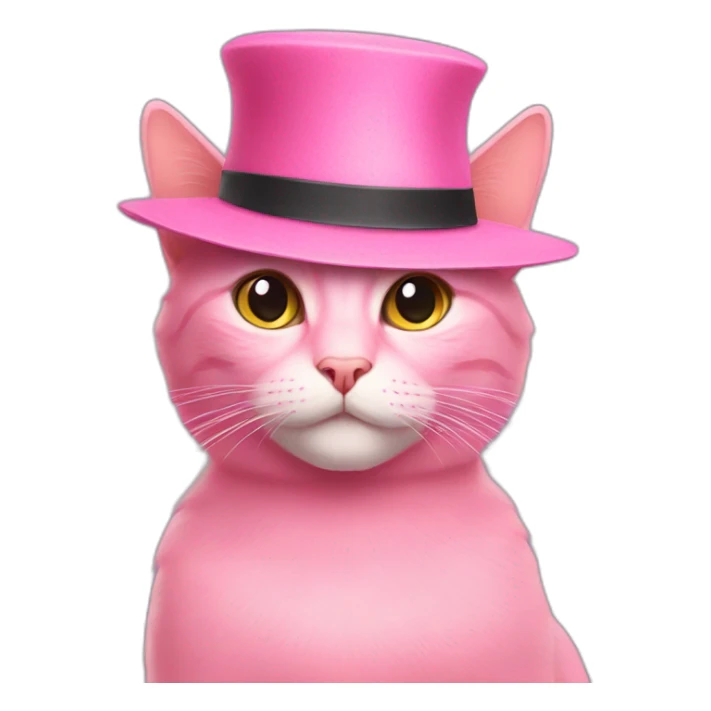 Photo of a pink cat with a hat sticker