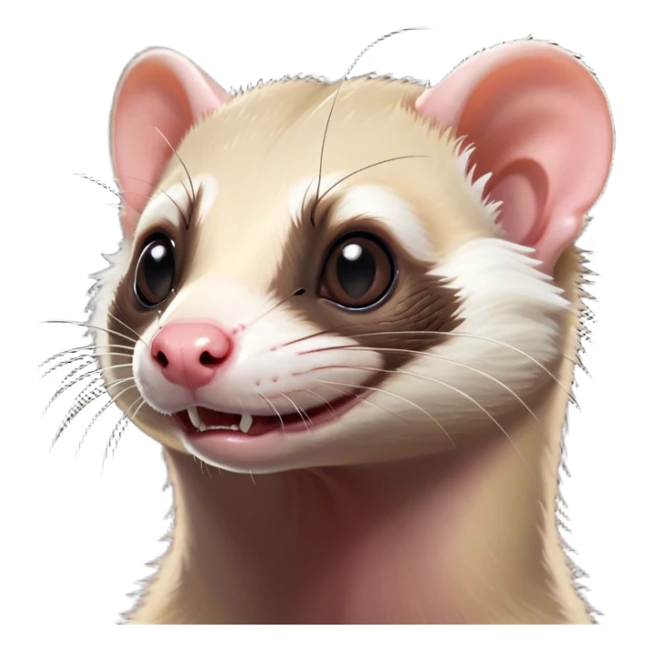 Cinematic Comical Ferret Portrait Emoji, Head tilted dramatically with an exaggeratedly shocked expression, featuring a slender, wiggly body and a distinct ferret head with a pointed snout and small ears, with wide, hilariously expressive eyes full of humorous disbelief, Simplified yet hilariously expressive features, highly detailed, glowing with a slightly sassy natural glow, high shine, dramatic yet playful, stylized with an air of quirky charm, soft glowing outline, capturing the essence of a meme-worthy ferret that looks ready to scamper into viral fame! sticker