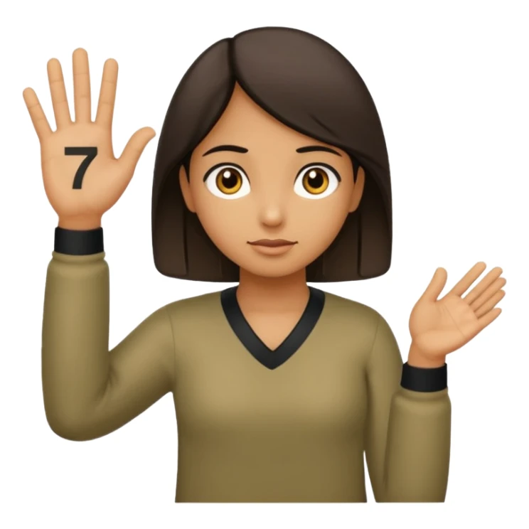 Creat a person shruging and on his right hand there is a 6 and on his left there is a 7 sticker