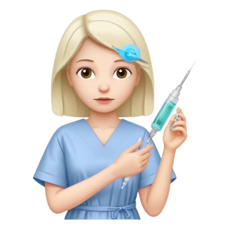 sick woman getting syringe shot arm sticker