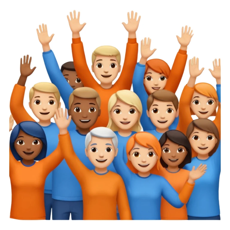 A cheering crowd within a circle of shades of orange and blue sticker