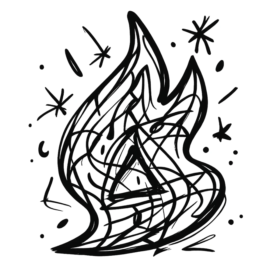 abstract flame shape, chaotic geometric outline style sticker